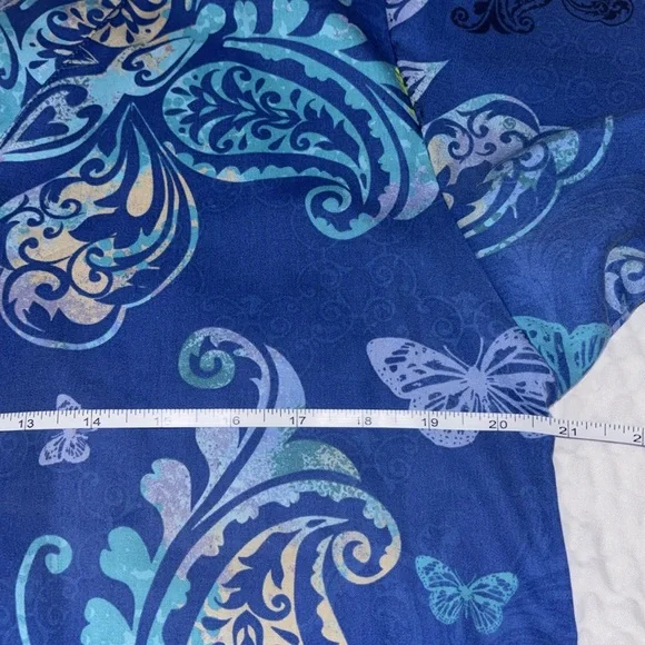 Scrub Tops Print Paisley Whimsy Floral Pattern Teal Royal Blue Brown Size Medium - Picture 11 of 14